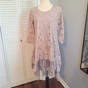 Adorn Elegant Gray Lace Layered Dress LG NWT *W